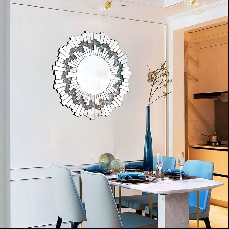 Espejo Redondo Decoración Pared Plateado Moderno Grande Jhn-4