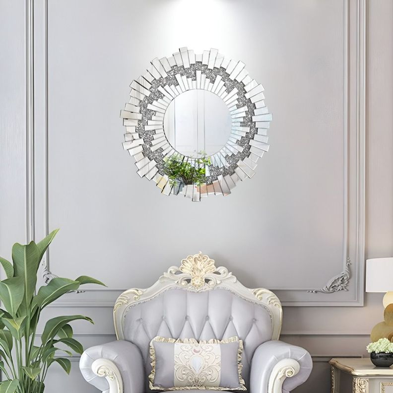 Espejo Redondo Decoración Pared Plateado Moderno Grande Jhn-5