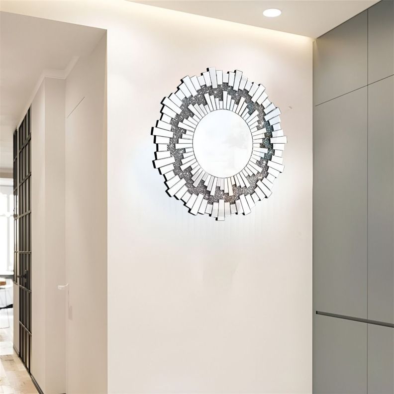 Espejo Redondo Decoración Pared Plateado Moderno Grande Jhn-7