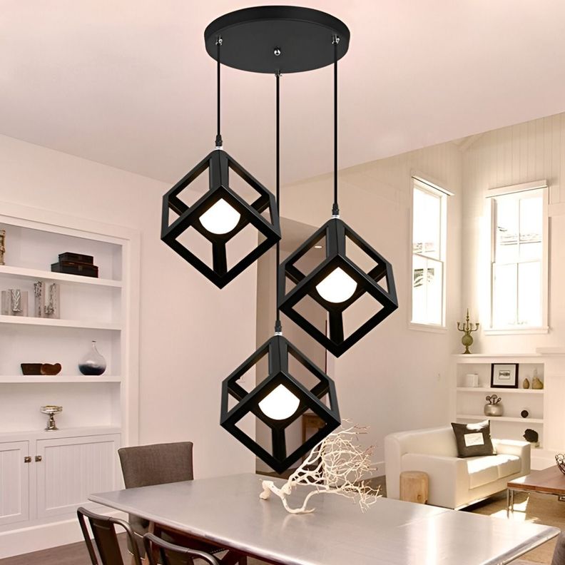 Lámpara Colgante Techo LED 3 Cubos Hierro Negro E27 Jhn-5