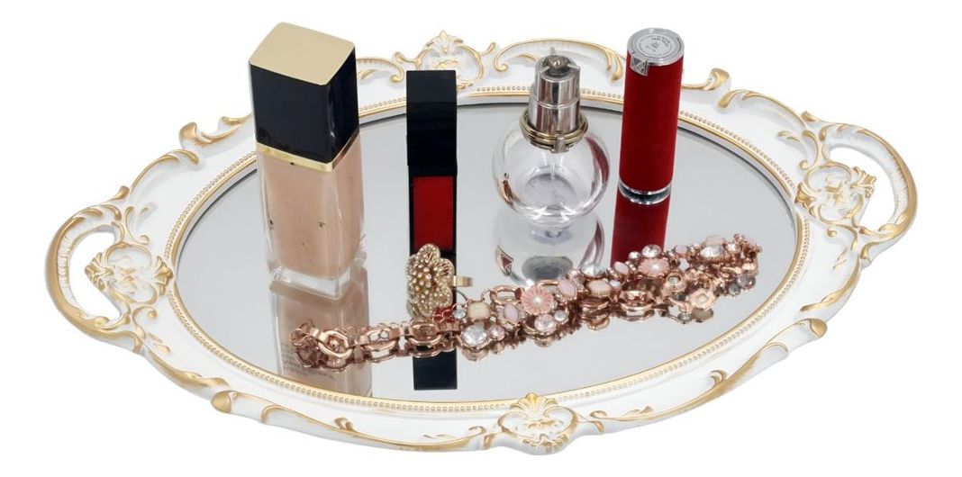 Set 2 Bandeja Espejo Decorativa Organizador Blanca Jhn-1