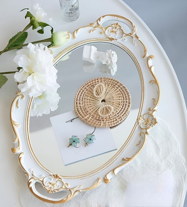 Set 2 Bandeja Espejo Decorativa Organizador Blanca Jhn-3