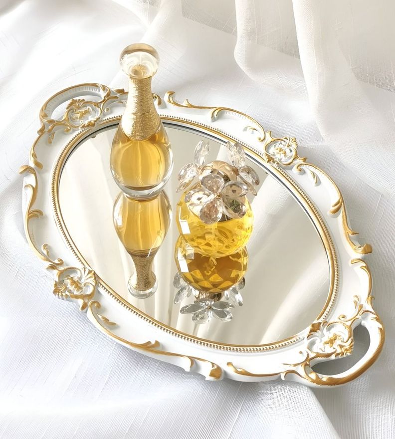 Set 2 Bandeja Espejo Decorativa Organizador Blanca Jhn-7