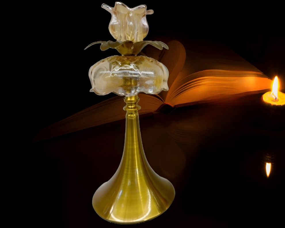 Candelabro Vintage Dorado Cristal Portavelas Mesa 33cm Jhn-5