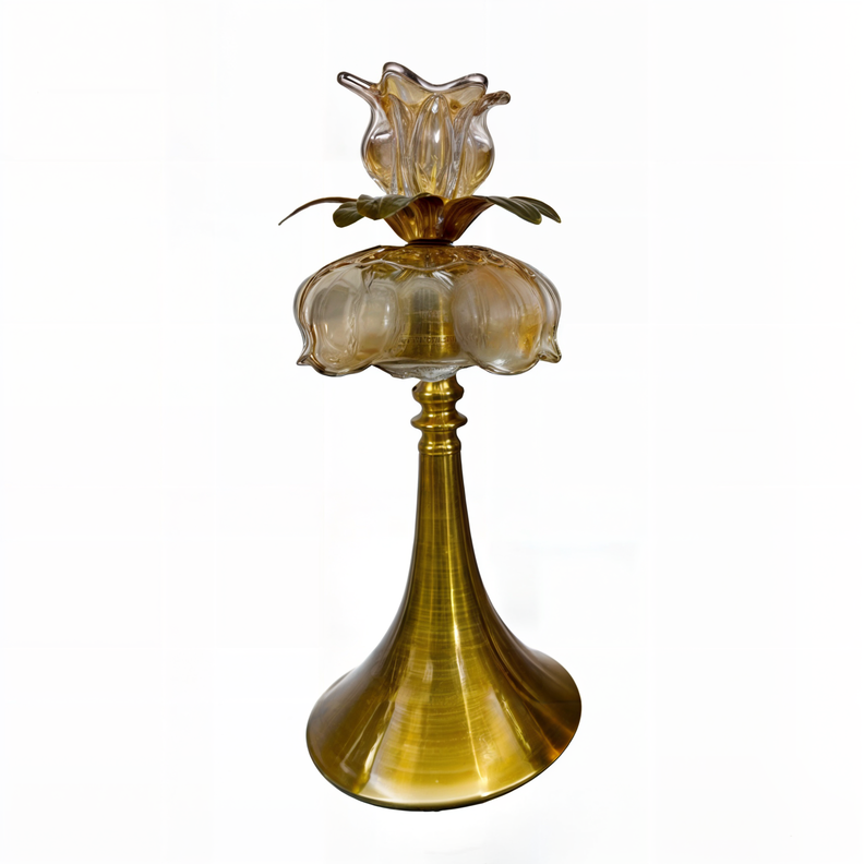 Candelabro Vintage Dorado Cristal Portavelas Mesa 33cm Jhn-0