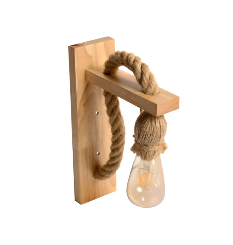 Lámpara Pared Madera Vintage Rústica Retro Soga Jhn-0