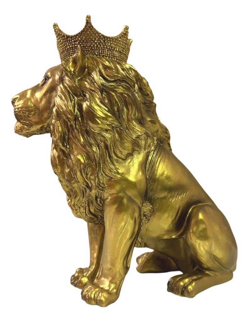 Figura Estatua León Sentado Decoración Dorado Jhn-0