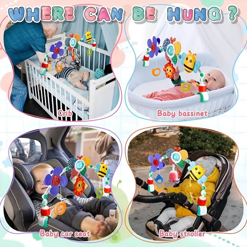 Móvil Sonajero Arco Cochecito Cuna Bebé Sensorial Jhn-3