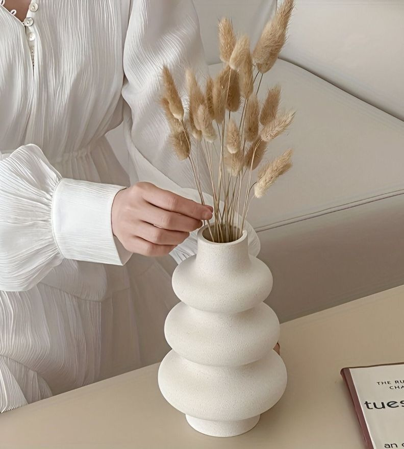 Jarrón Ondulado Moderno Flores Minimalista 21cm Jhn-1