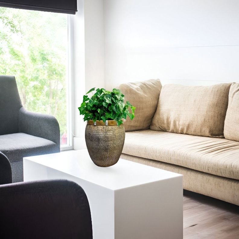 Maceta Decorativa Plantas Arcilla Imitación De Ratán Jhn-7