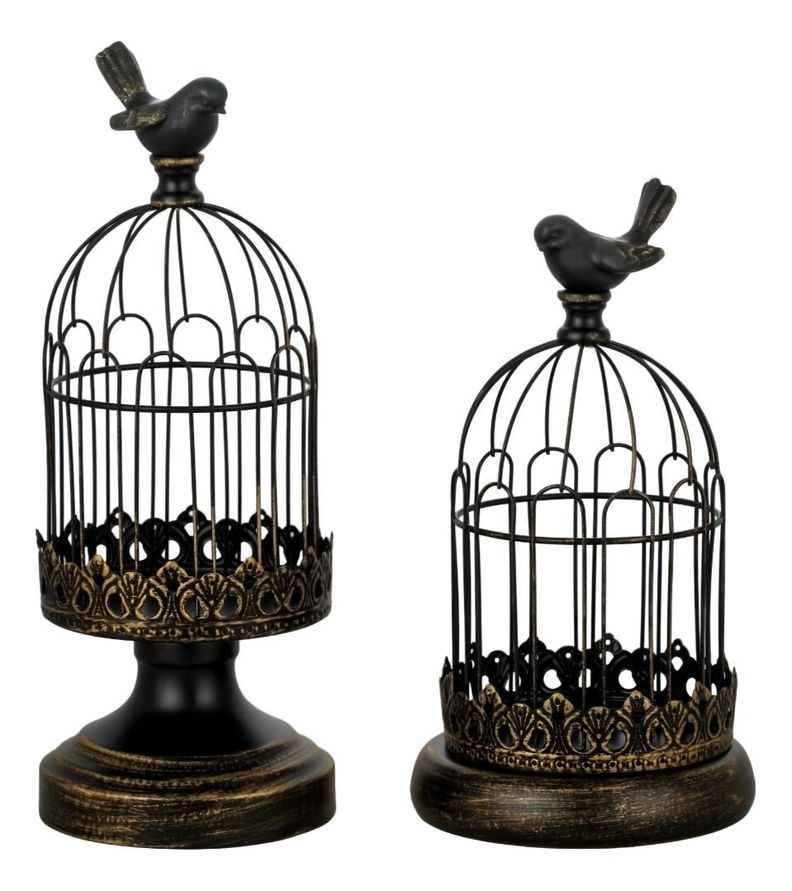 Set de 2 Candelabro Portavelas Decorativo Jaula Negro Jhn-0