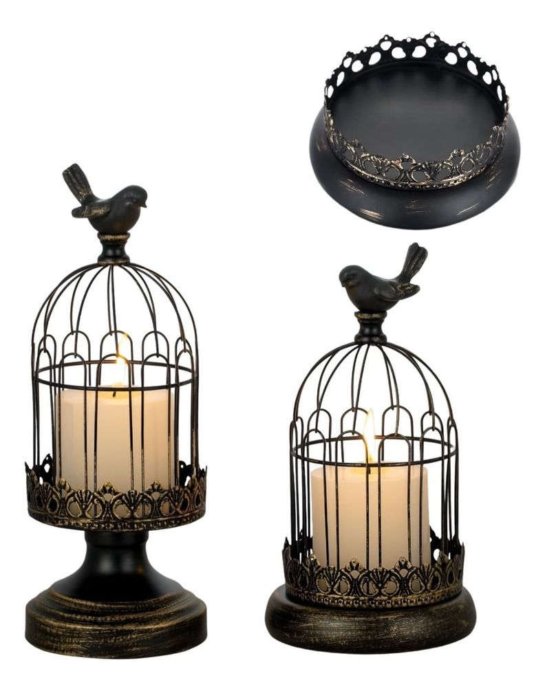 Set de 2 Candelabro Portavelas Decorativo Jaula Negro Jhn-1