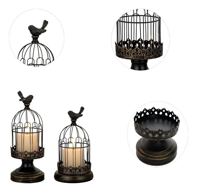 Set de 2 Candelabro Portavelas Decorativo Jaula Negro Jhn-2