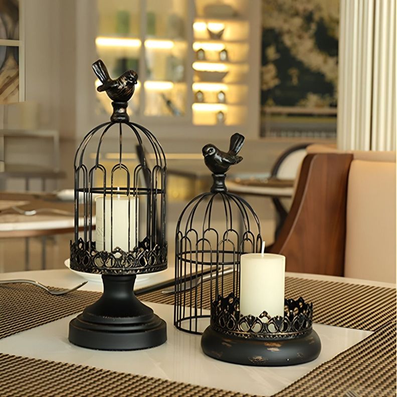 Set de 2 Candelabro Portavelas Decorativo Jaula Negro Jhn-8