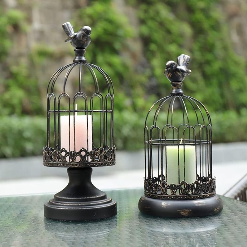 Set de 2 Candelabro Portavelas Decorativo Jaula Negro Jhn-9