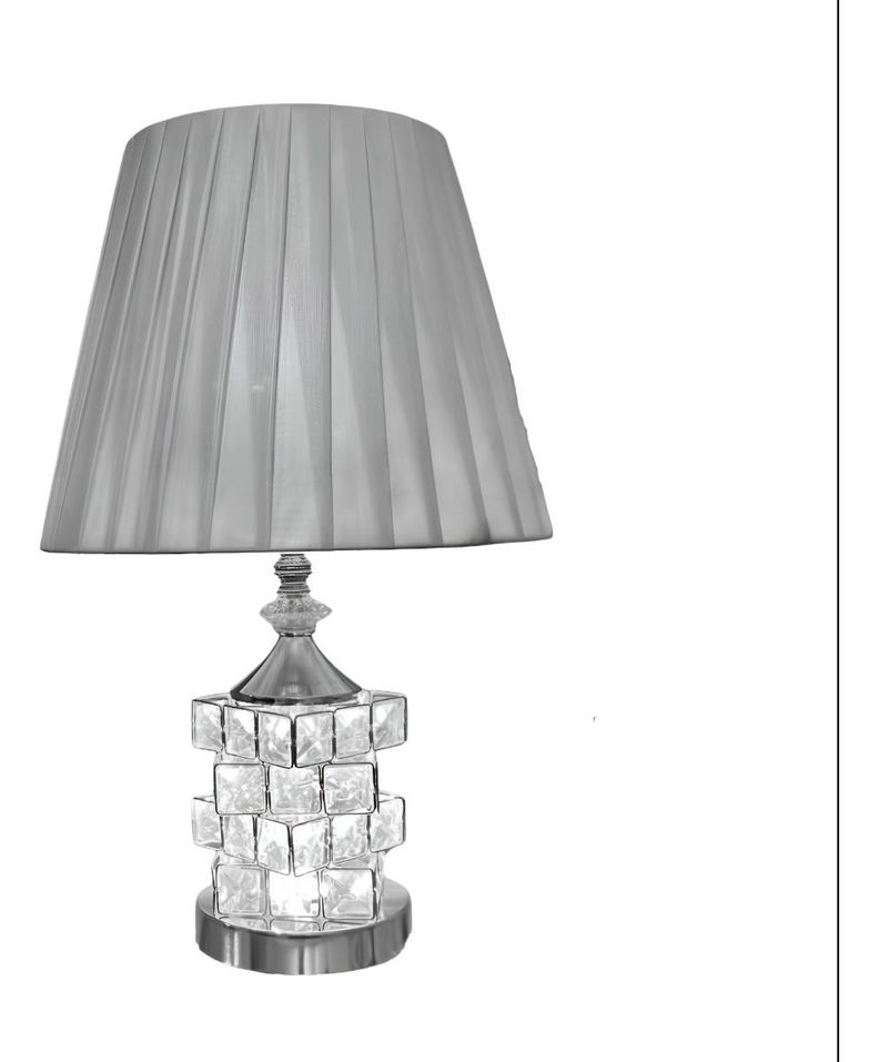 Lámpara Mesa Cristal Metal Decorativa Plateado Jhn-0