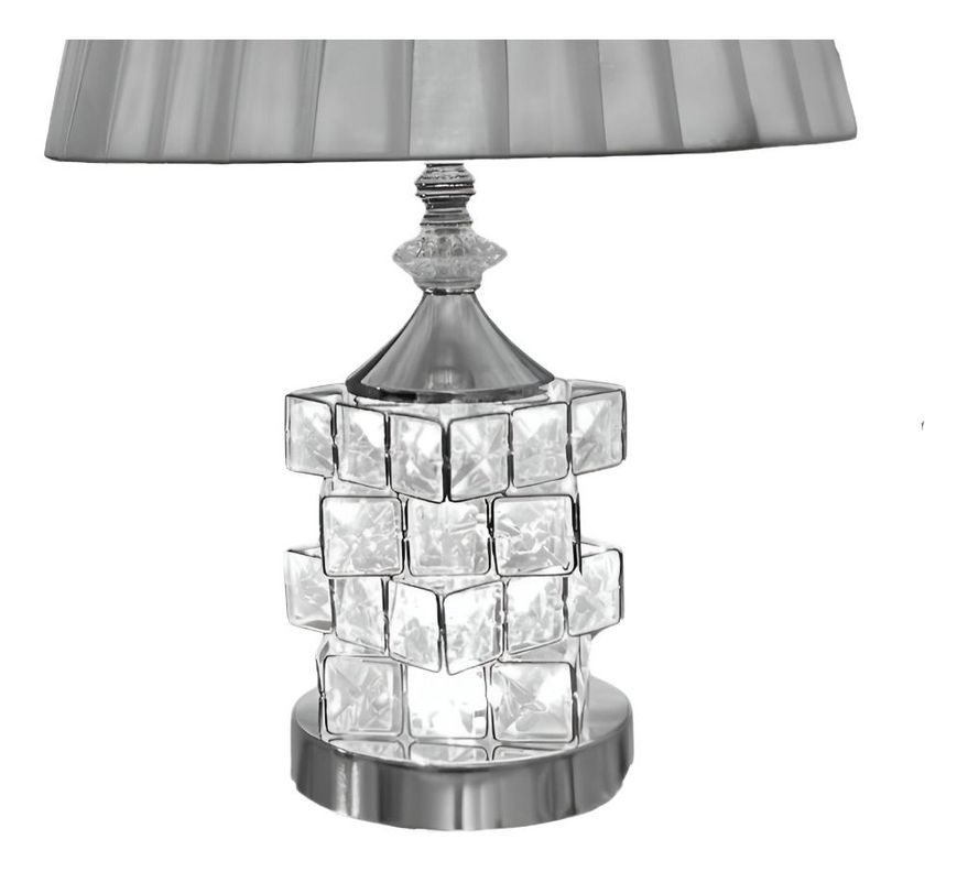 Lámpara Mesa Cristal Metal Decorativa Plateado Jhn-1