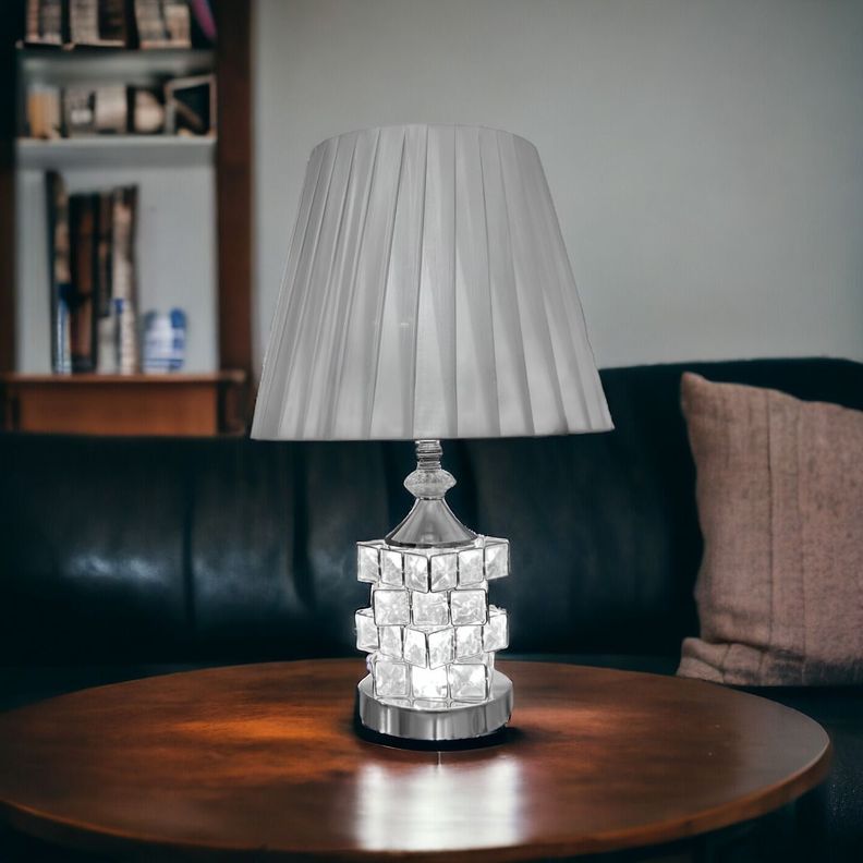 Lámpara Mesa Cristal Metal Decorativa Plateado Jhn-2