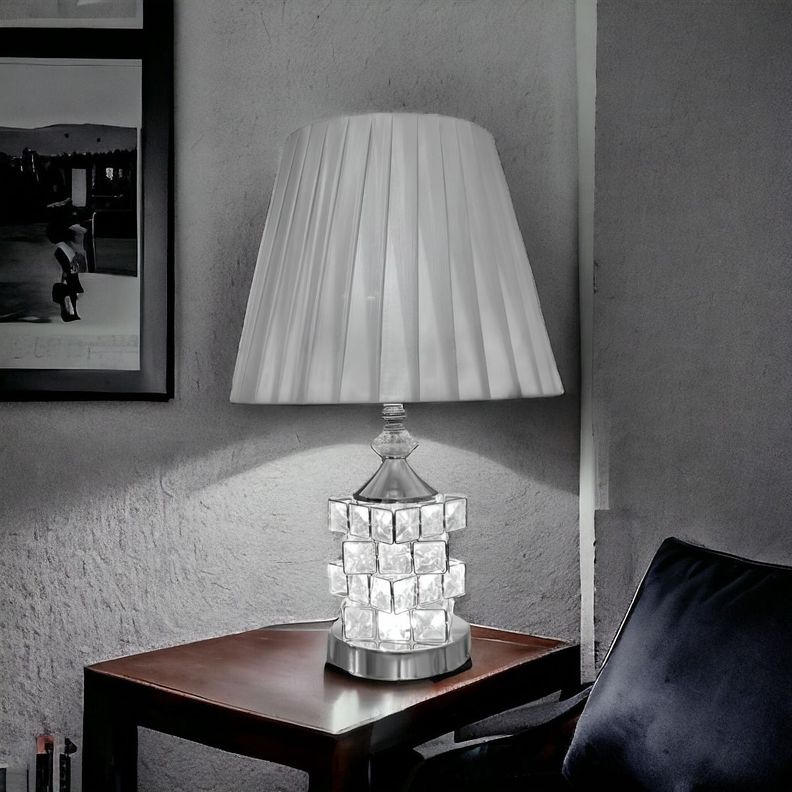 Lámpara Mesa Cristal Metal Decorativa Plateado Jhn-3