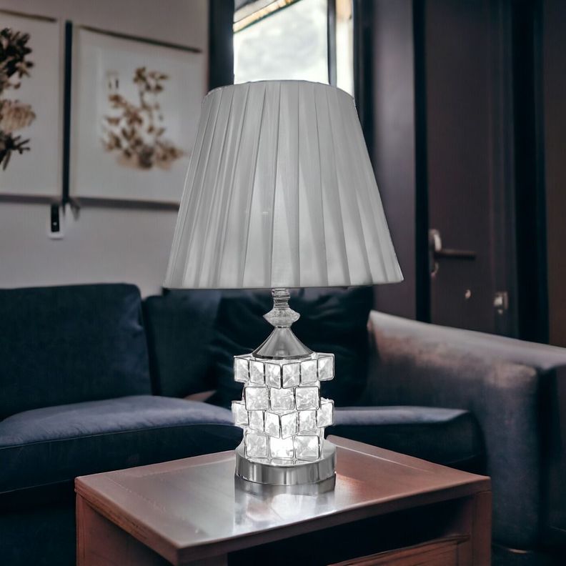 Lámpara Mesa Cristal Metal Decorativa Plateado Jhn-4
