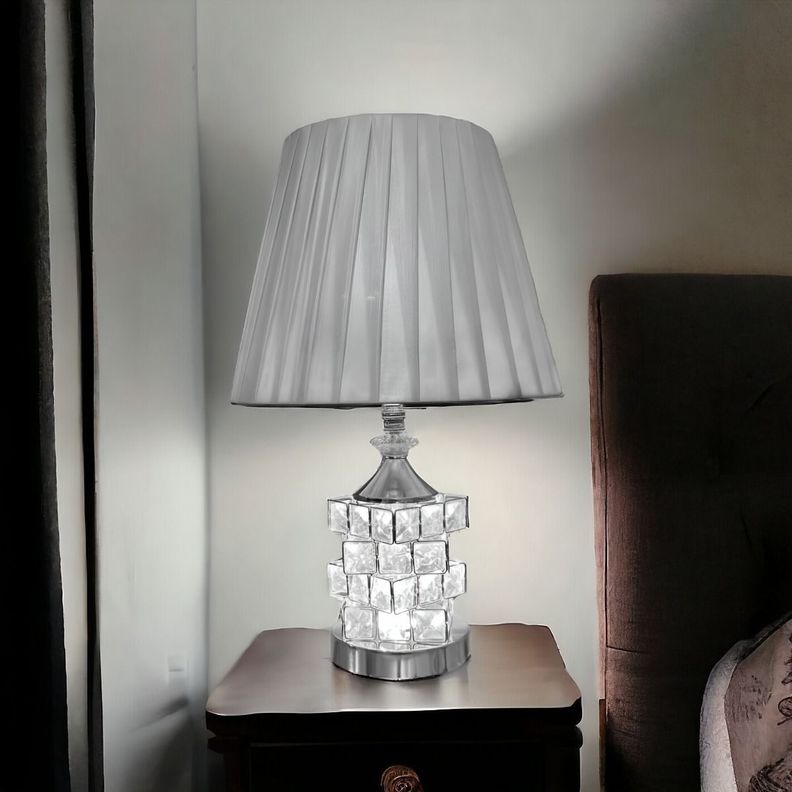 Lámpara Mesa Cristal Metal Decorativa Plateado Jhn-5