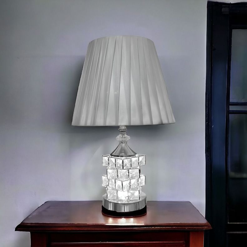 Lámpara Mesa Cristal Metal Decorativa Plateado Jhn-6