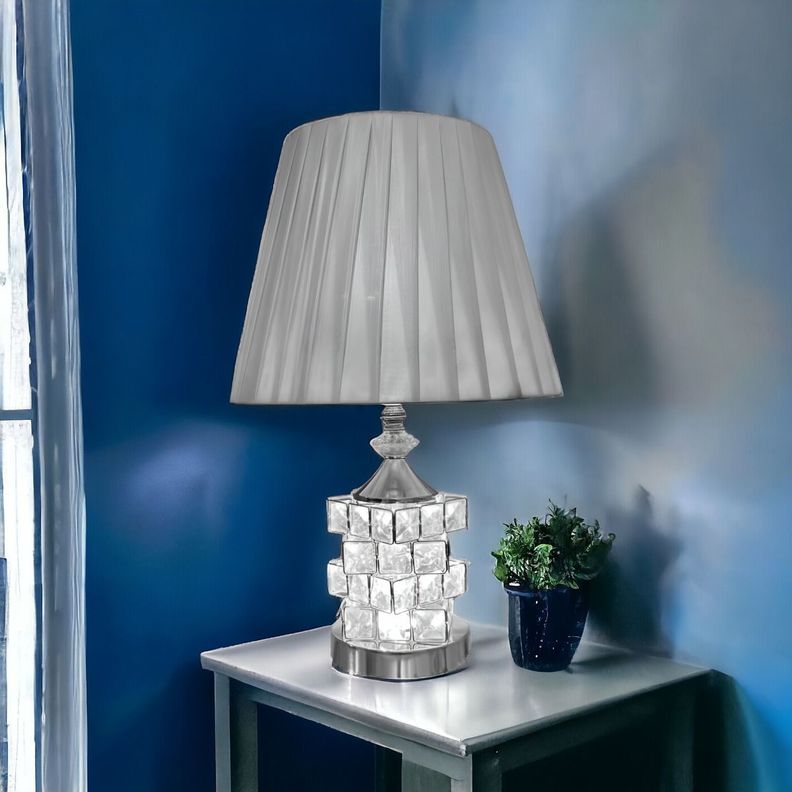 Lámpara Mesa Cristal Metal Decorativa Plateado Jhn-8