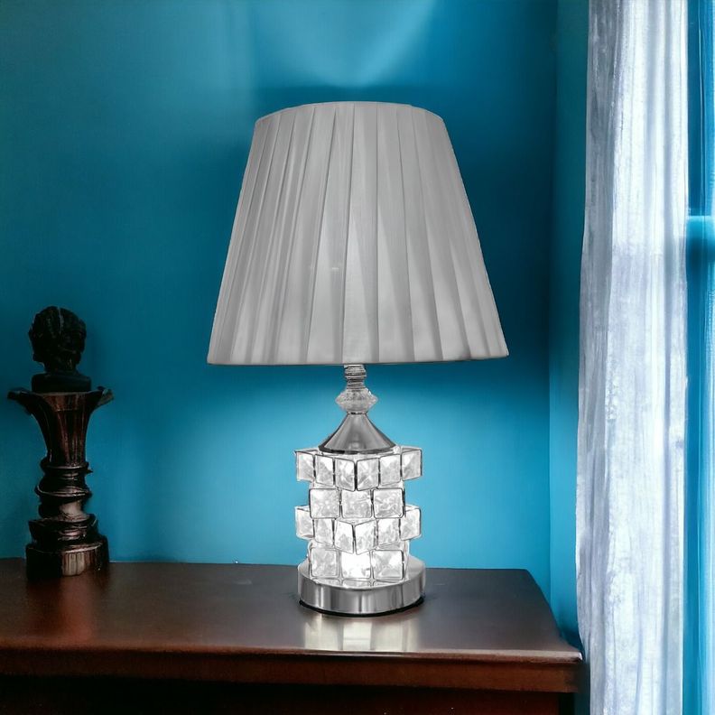 Lámpara Mesa Cristal Metal Decorativa Plateado Jhn-9