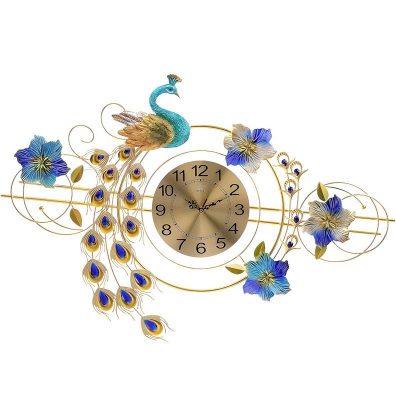 Reloj Pared 3D Decorativo Silencioso Pavo Real Floral Jhn-0