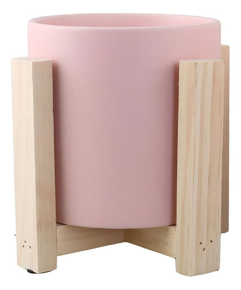 Maceta Cerámica Creativa Nórdica Soporte Madera Jhn-0