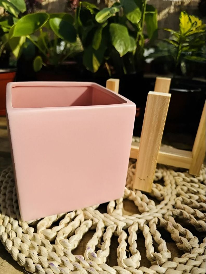 Maceta Cerámica Creativa Nórdica Soporte Madera Jhn-4