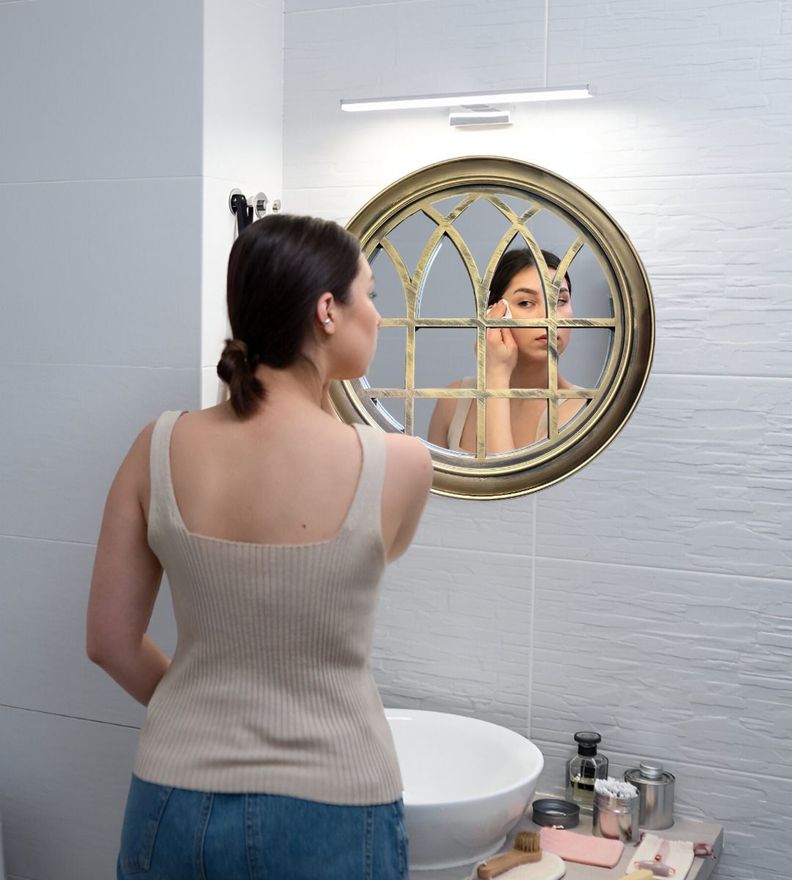 Espejo Decorativo Dorado Circular Ventana Elegante Jhn-2