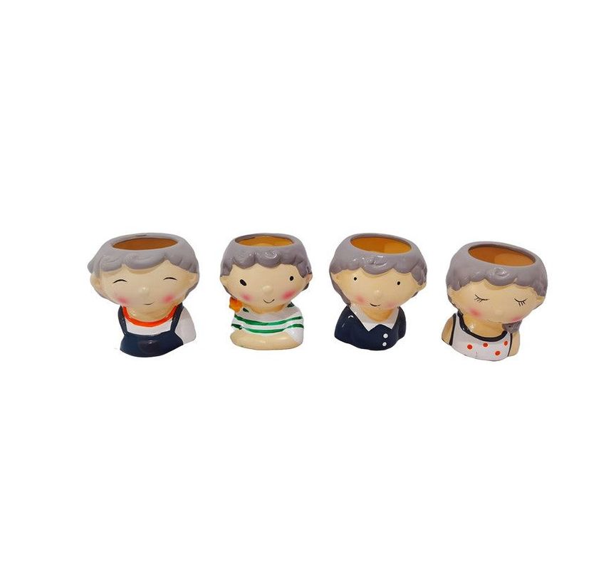 Set 3 Macetas Forma Cabeza Niños Dibujos Jardinera Hogar Lau-0