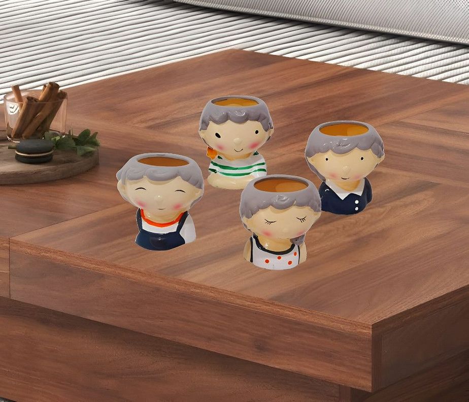 Set 3 Macetas Forma Cabeza Niños Dibujos Jardinera Hogar Lau-1