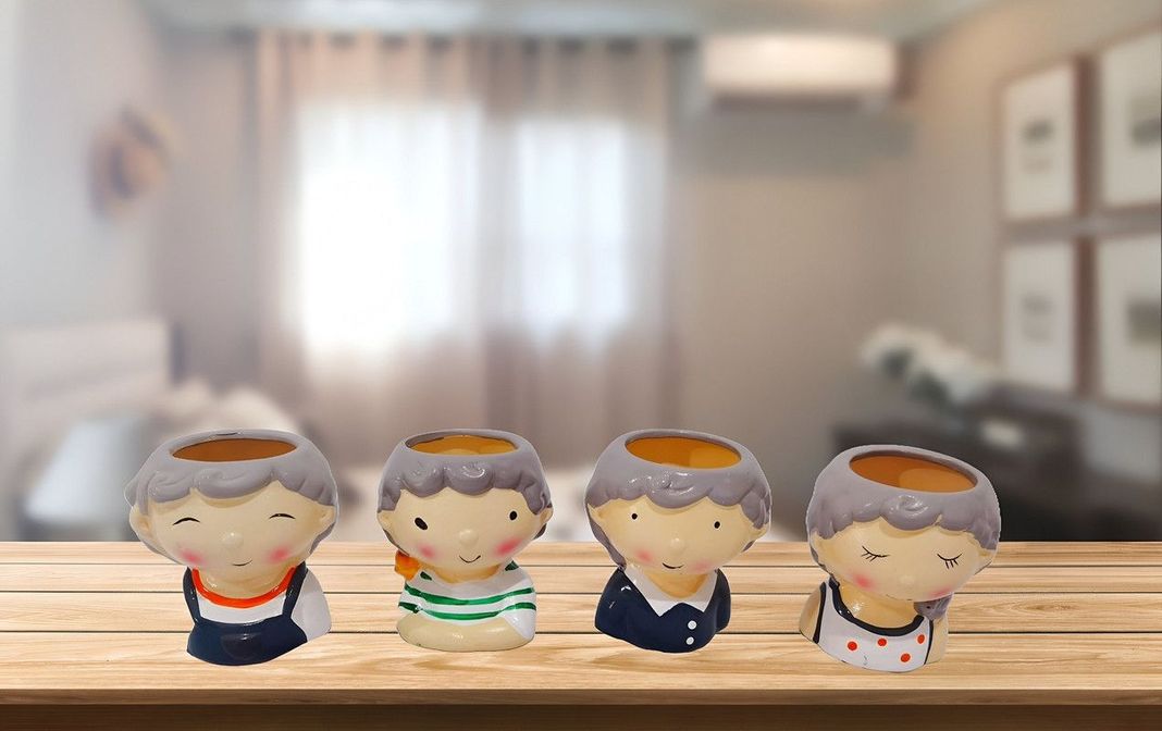 Set 3 Macetas Forma Cabeza Niños Dibujos Jardinera Hogar Lau-3