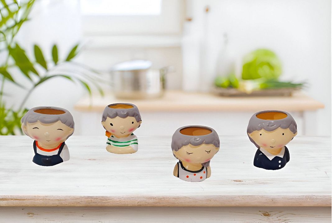 Set 3 Macetas Forma Cabeza Niños Dibujos Jardinera Hogar Lau-7