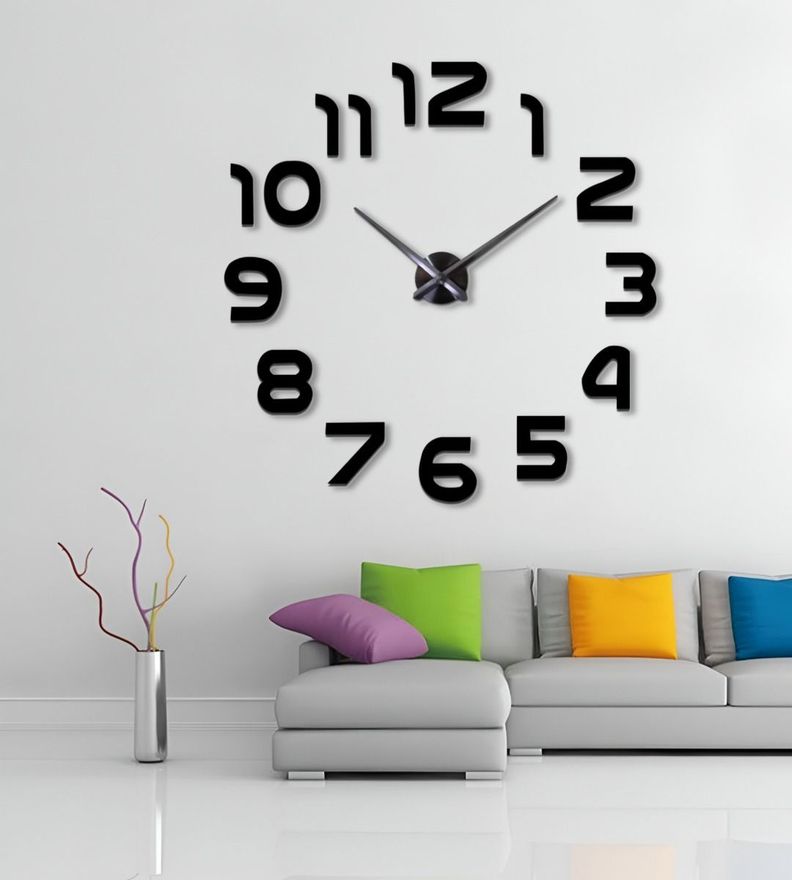 Reloj Para Pared 3D Grande Negro Gran Diseño Moderno Jhn-5