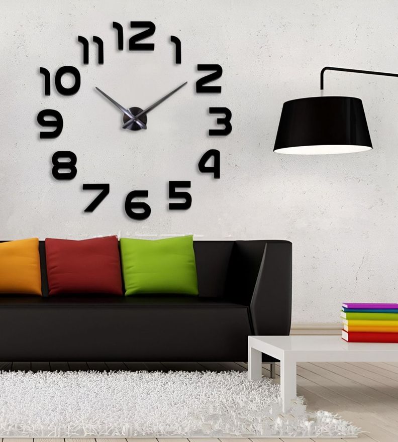 Reloj Para Pared 3D Grande Negro Gran Diseño Moderno Jhn-7