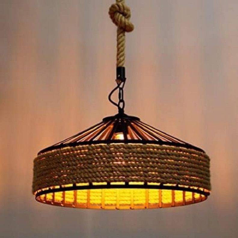 Lampara Colgante Rustica Cuerda Cañamo Vintage Lau-1