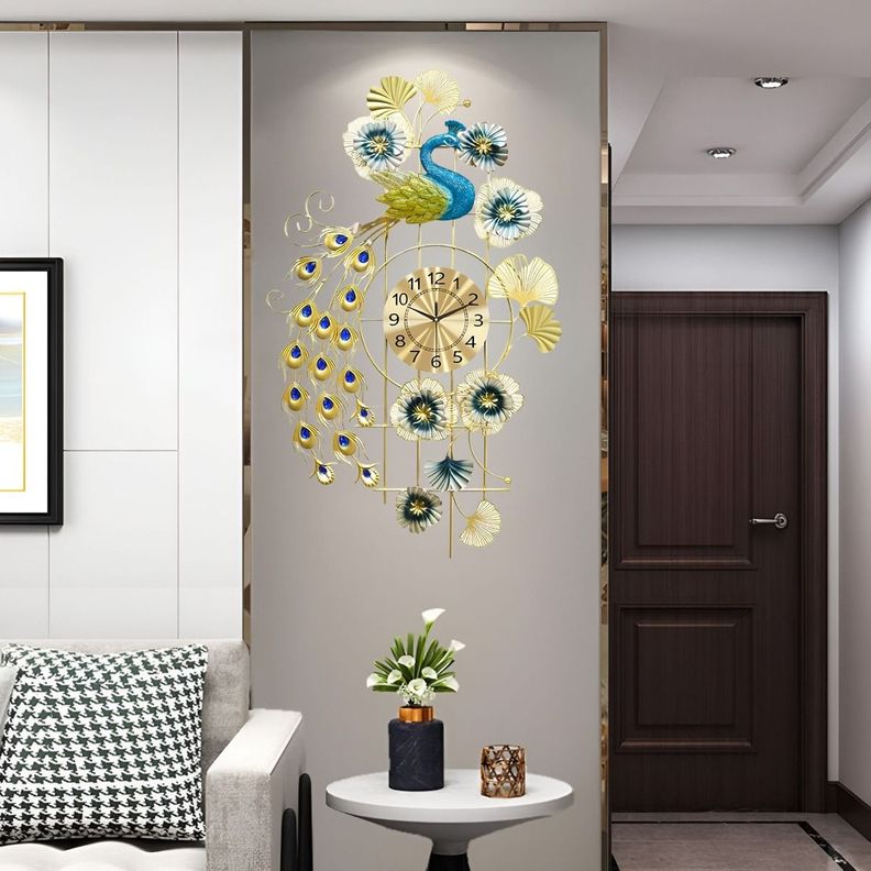 Reloj Pared Pavo Real Decorativo Colgante Silencioso Jhn-2