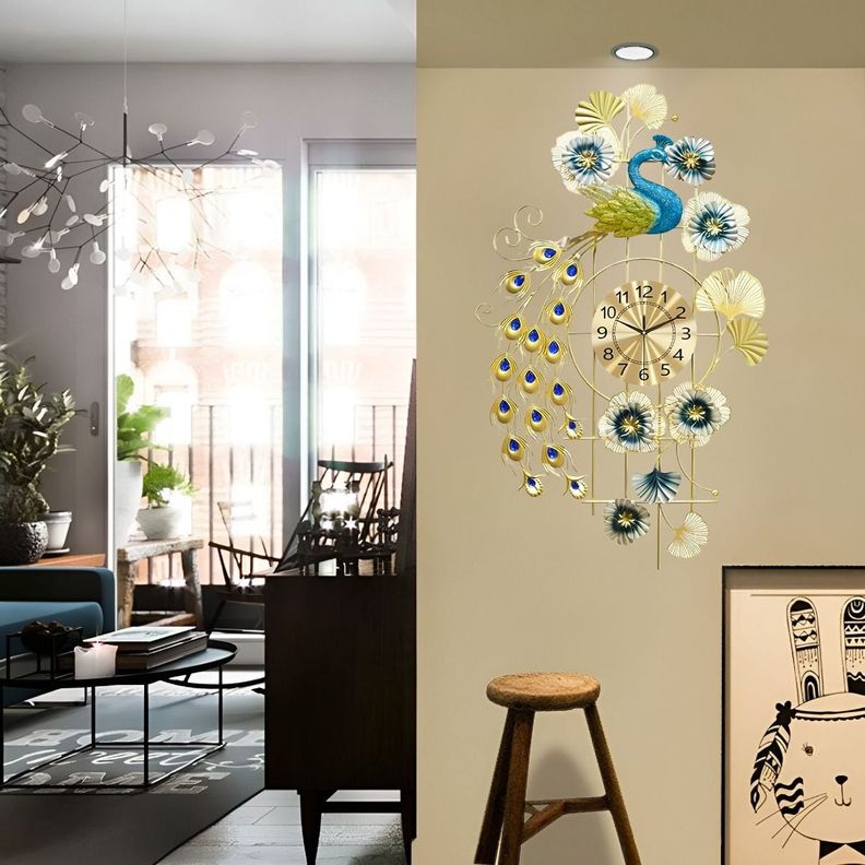 Reloj Pared Pavo Real Decorativo Colgante Silencioso Jhn-3