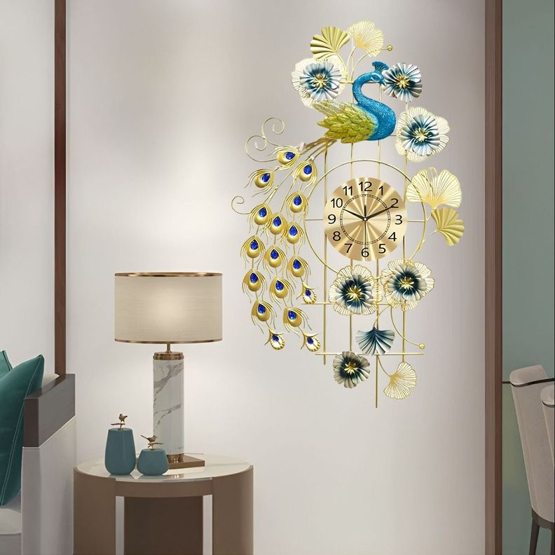 Reloj Pared Pavo Real Decorativo Colgante Silencioso Jhn-4