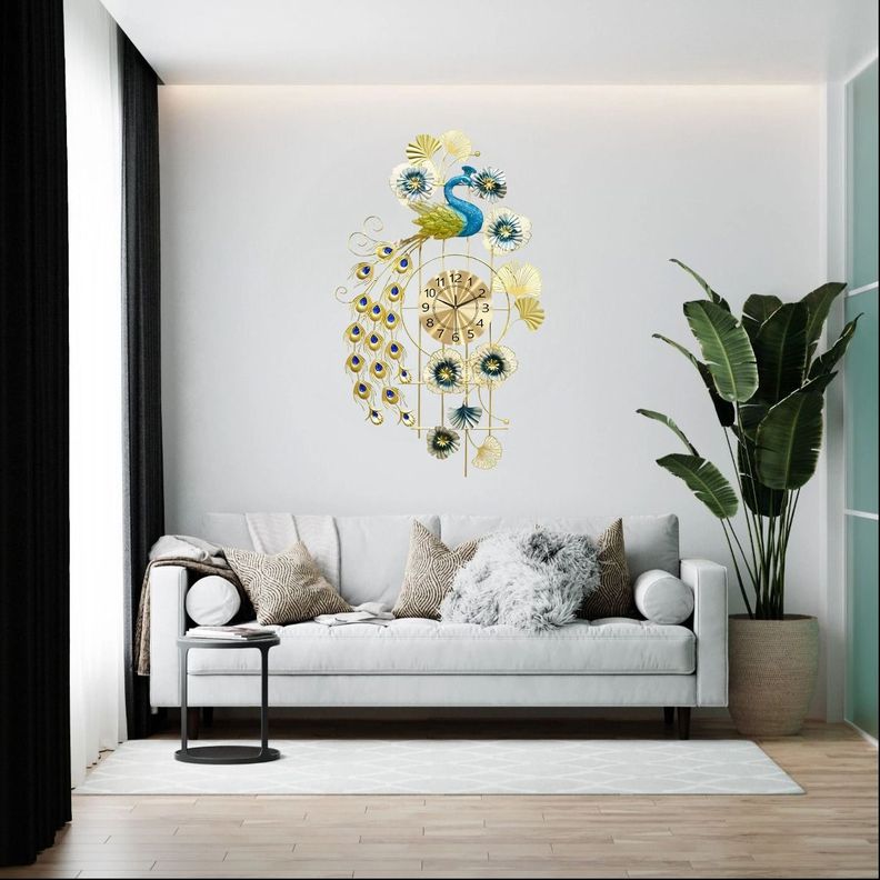 Reloj Pared Pavo Real Decorativo Colgante Silencioso Jhn-5