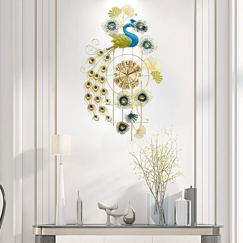 Reloj Pared Pavo Real Decorativo Colgante Silencioso Jhn-6