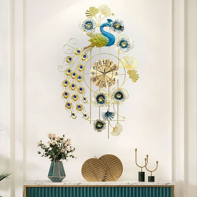 Reloj Pared Pavo Real Decorativo Colgante Silencioso Jhn-9