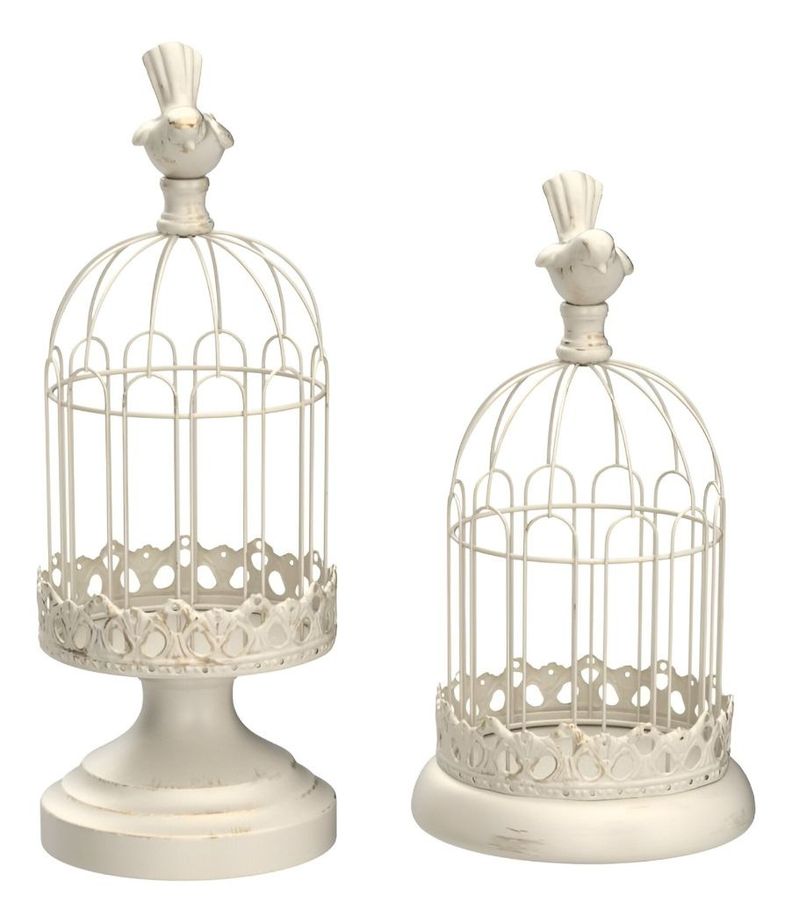 Set de 2 Candelabro Portavelas Decorativo Jaula Blanco Jhn-0