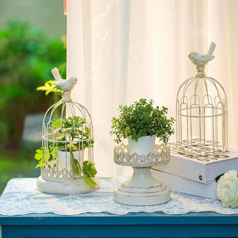 Set de 2 Candelabro Portavelas Decorativo Jaula Blanco Jhn-3