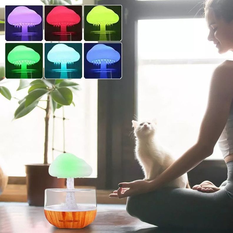 Humidificador Nube Lluvia Dormitorio Relajante Luz Agua Jer-5