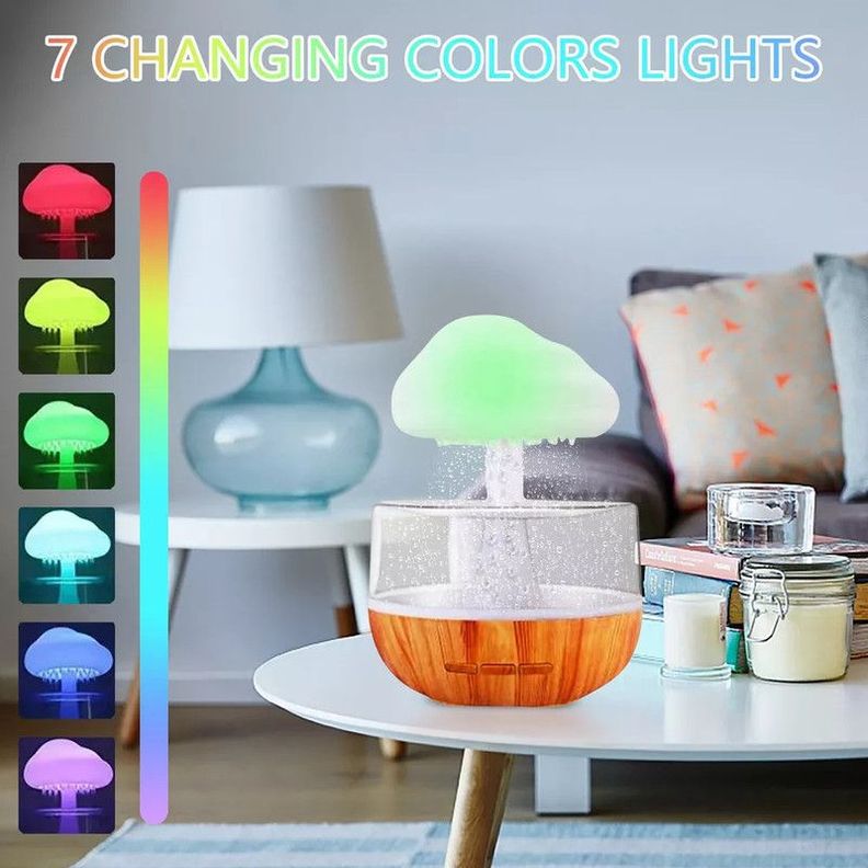 Humidificador Nube Lluvia Dormitorio Relajante Luz Agua Jer-7