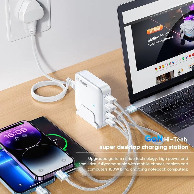 Cargador USB C Estación Carga USB 4 Puertos Portatil Rondon -3